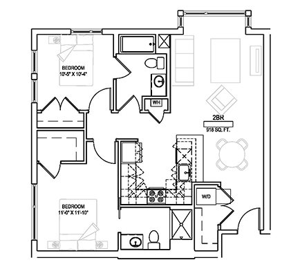 Two bed/Two bath - 918 sqft. Floor Plan 7