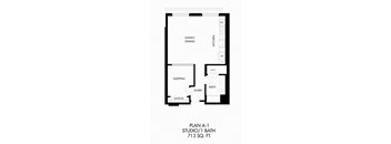 A1 - 0 Bedroom 1 Bath Floor Plan Layout - 713 Square Feet