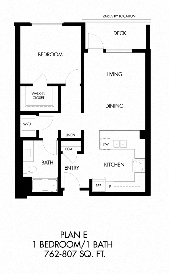 E - 1 Bedroom 1 Bath Floor Plan Layout - 768 Square Feet