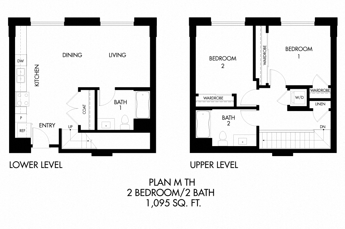 M - 2 Bedroom 2 Bath Floor Plan Layout - 1092 Square Feet