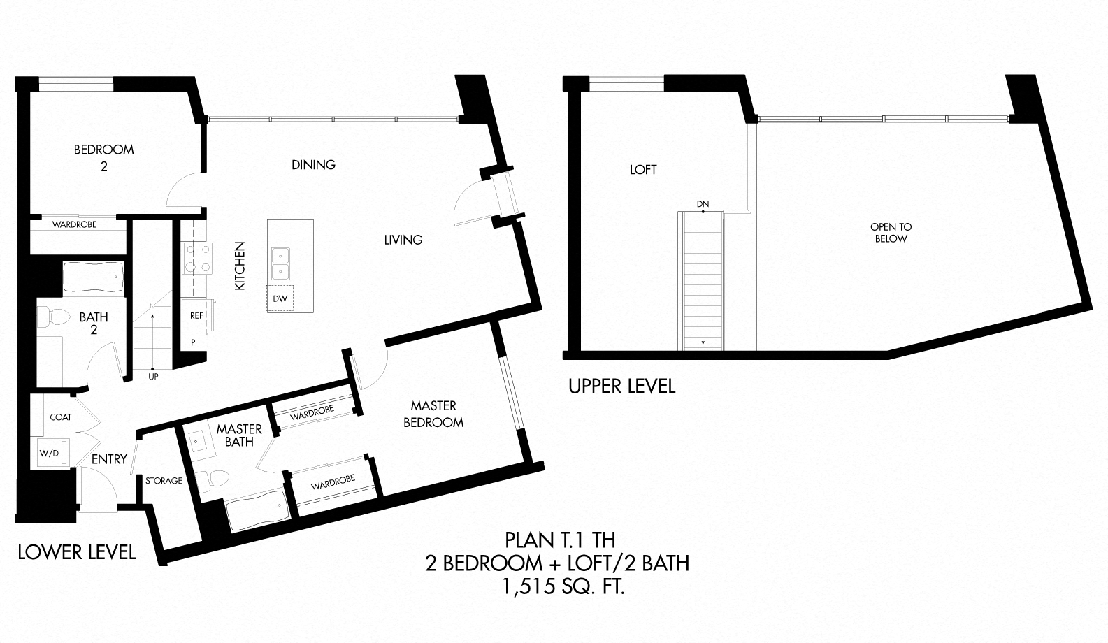 T1 - 2 Bedroom 2 Bath Floor Plan Layout - 1512 Square Feet