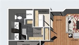 Leads II two bedroom two bathroom floor plan at The Flats at 84