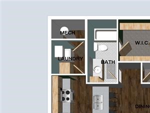 Albright two bedroom two bathroom floor plan at Villas of Omaha at Butler Ridge