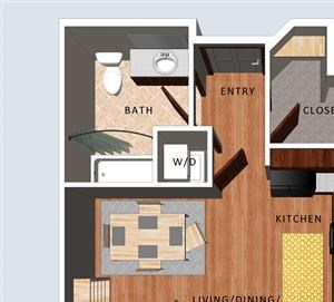 Dewey studio floor plan at Villas of Omaha at Butler Ridge