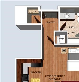 Dundee studio floor plan at Villas of Omaha at Butler Ridge