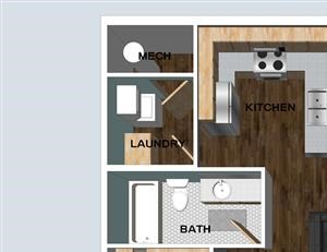 Durham one bedroom one bathroom floor plan at Villas of Omaha at Butler Ridge
