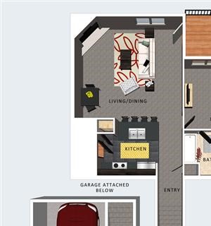 Florence one bedroom one bathroom floor plan at Villas of Omaha at Butler Ridge