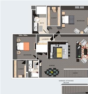 Krug two bedroom two bathroom floor plan at Villas of Omaha at Butler Ridge