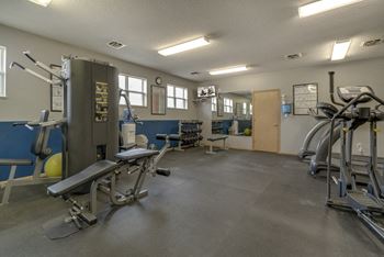 Strength training and cardio equipment at the fitness center at Skyline View