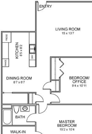 Portsmouth two bedroom one bathroom floor plan at Moore Place