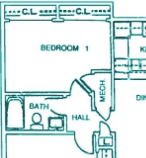 Elm two bedroom one bathroom floor plan at Packard House