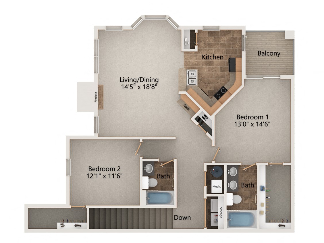 Cardinal two bedroom two bathroom floorplan at Stone Creek Villas