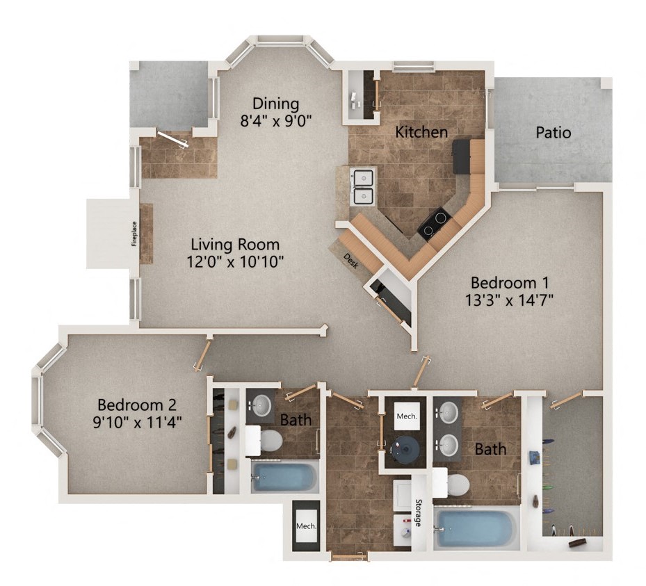Crane two bedroom two bathroom floorplan at Stone Creek Villas