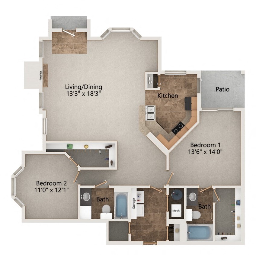 Eagle two bedroom two bathroom floorplan at Stone Creek Villas