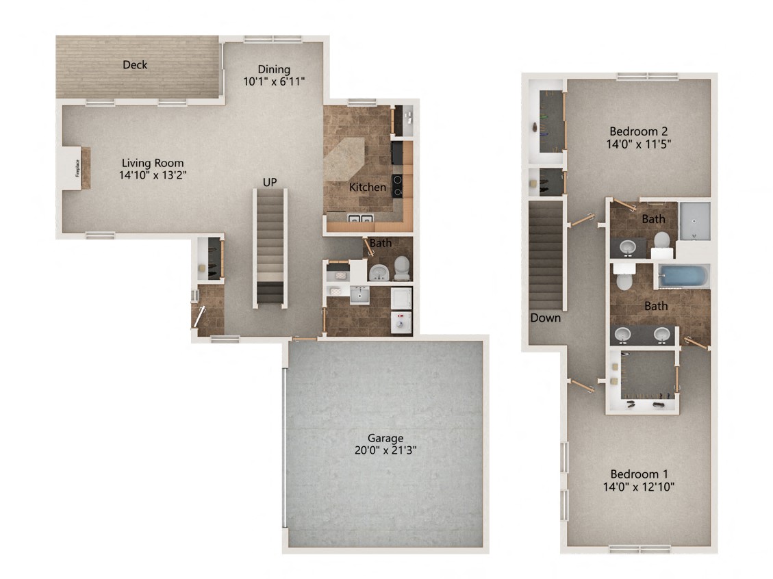 Falcon two bedroom two and a half bathroom floorplan at Stone Creek Villas