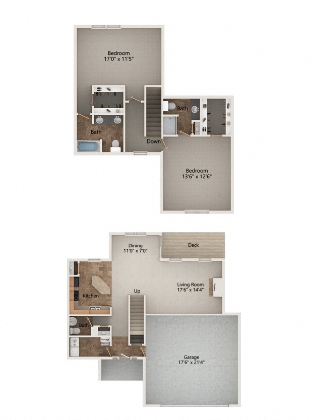 Hawk two bedroom two and a half bathroom floorplan at Stone Creek Villas