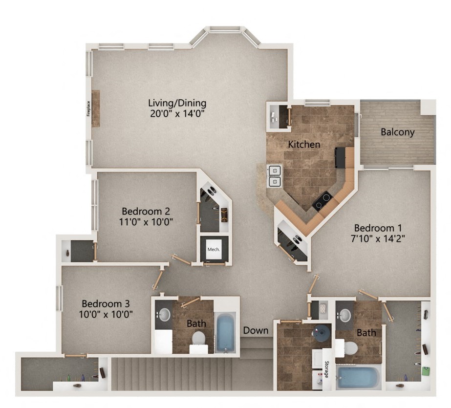 Raven three bedroom two bathroom floorplan at Stone Creek Villas