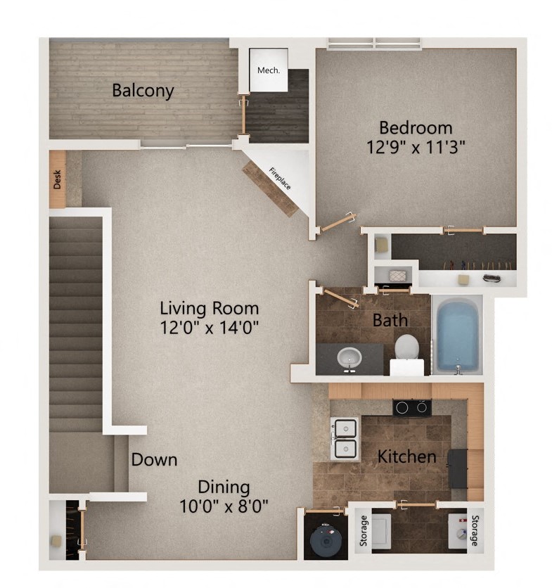 Robin one bedroom one bathroom floorplan at Stone Creek Villas