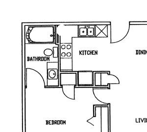 Pine one bedroom one bathroom floor plan at Wyndham Heights Apartments