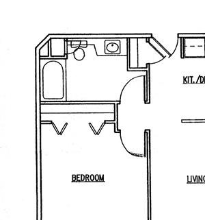 Walnut one bedroom one bathroom floor plan at Wyndham Heights Apartments