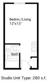 Studio floorplanat International Village UCR Student Housing, Riverside