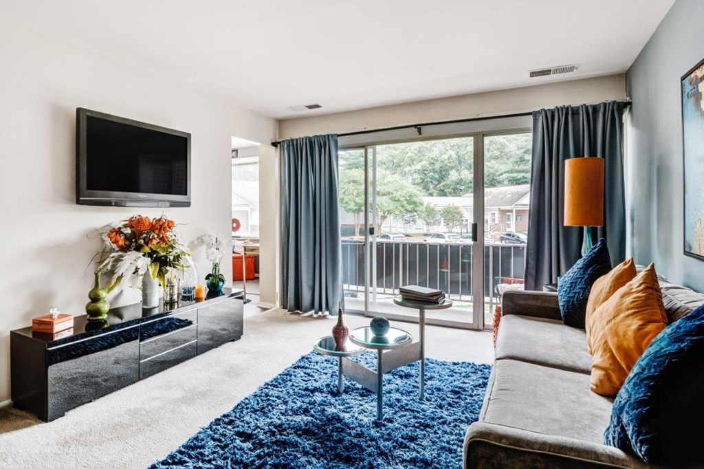 a living room with a couch and a tv