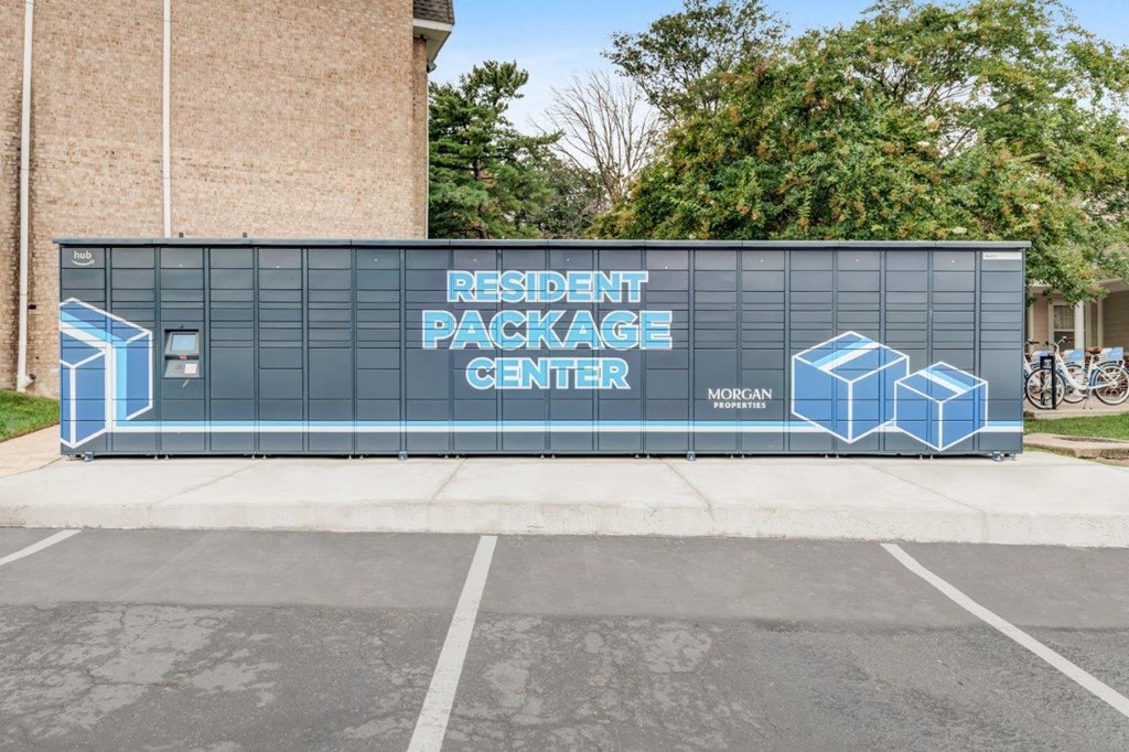 the back of a building with a sign that reads federal package center