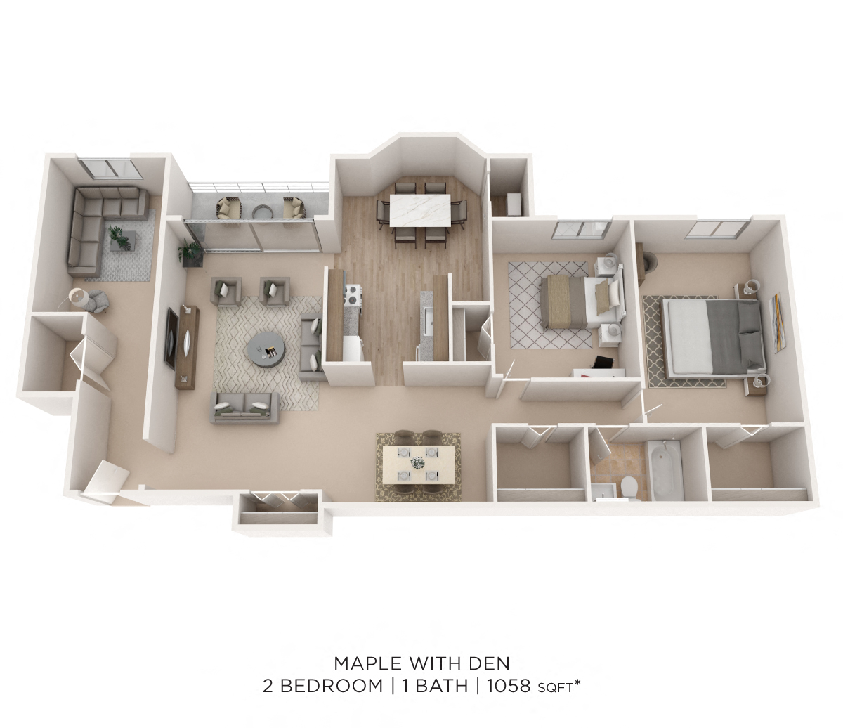 Two Bedroom w/ Den - 1,058 sqft