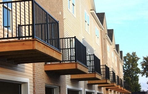 a row of balconies on the side of a building