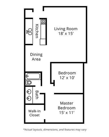 2 Bedroom Floor Plan.  Brighton Square Apartments.  Madison, WI.