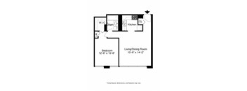 1 Bedroom floor plan at Studio floor plan at 2101 S. Michigan Apartments