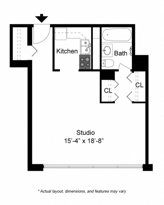 Studio floor plan at 2101 S. Michigan Apartments Studio floor plan at 2101 S. Michigan Apartments
