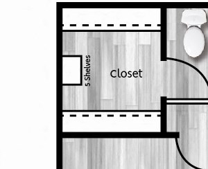 One bedroom, one bathroom,A2 floor plan One bedroom, one bathroom, Kitchen, Living room dining room, Walk in closet, coat closet, laundry room, and HVAC room.