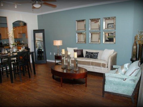 a living room with a couch and a table