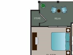 One bedroom, one bathroom, Phase II Garden A3 floor plan, 864 square feet. One bedroom, one bathroom, one walk in closet, laundry room, hvac room, pantry, living room, kitchen. Phase II Garden A3 floor plan, 864 square feet.