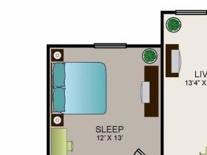 Two bedroom, two bath, 1088 square feet Phase II Garden B1 floor plan. Two bedroom, two bath, kitchen, pantry, coat closet, living/dining room, two walk in closets, linen closet and laundry room. 1088 square feet Phase II Garden B1 floor plan.