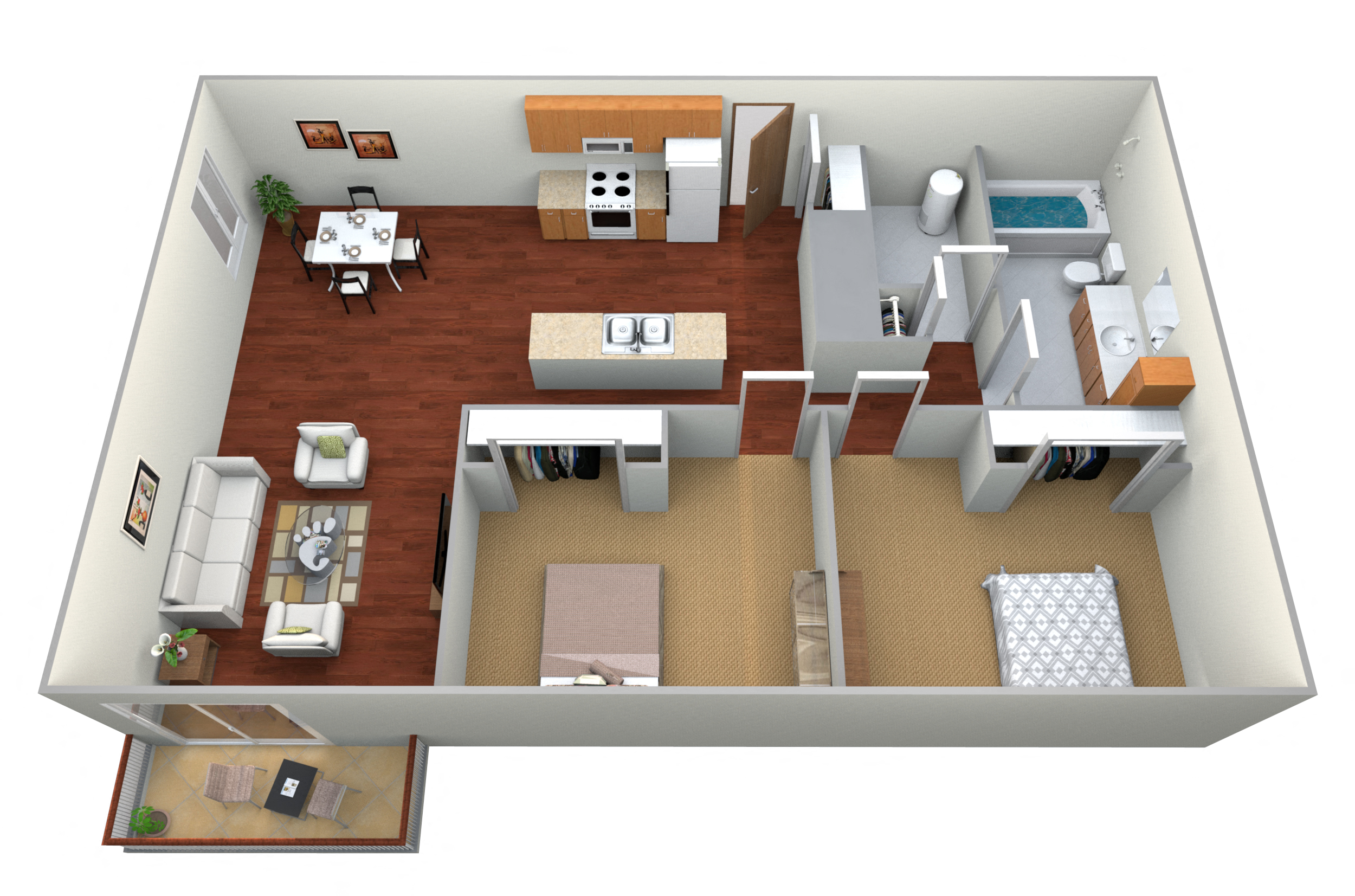 2 bed 2 bath floor plan at Columbia Park Apartments, Grand Forks, ND