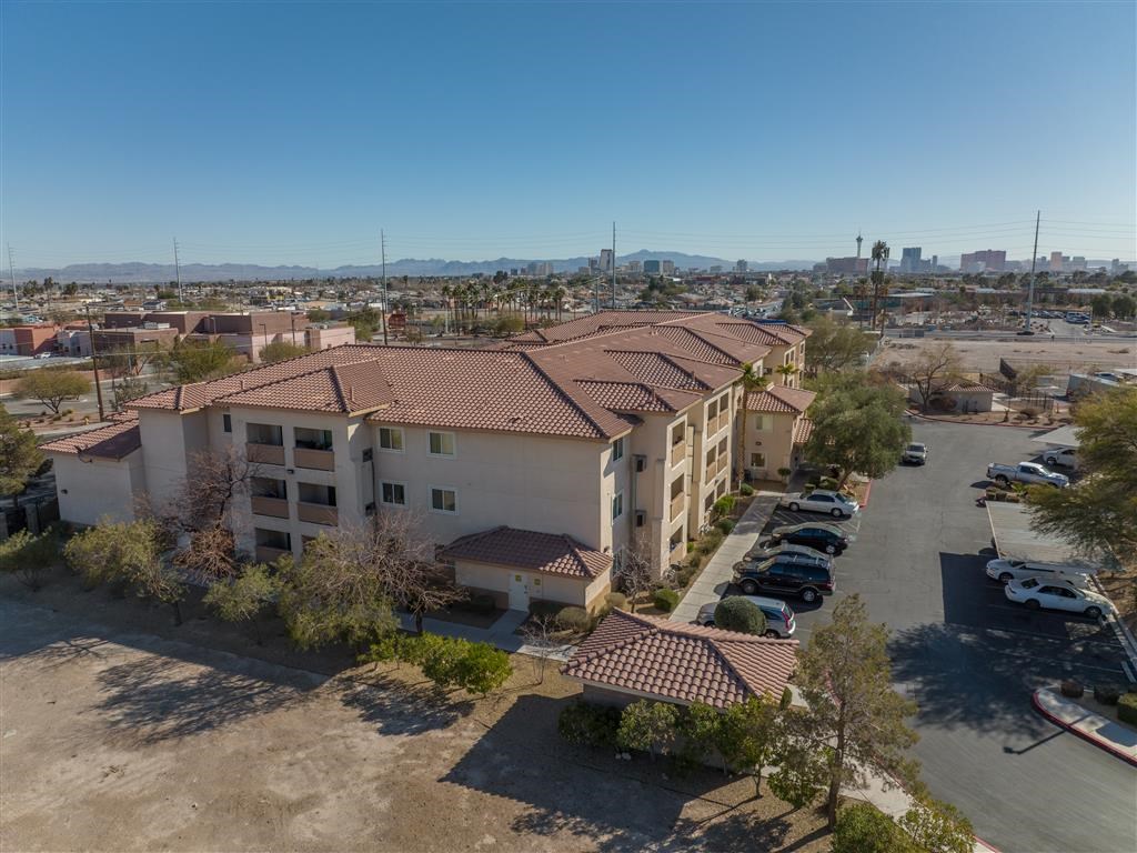 a view of the apartment complex from the roof of the building