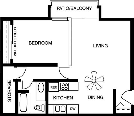 One Bedroom One Bath Floor Plan 1