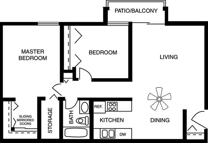 Two Bedroom One Bath Floor Plan 2