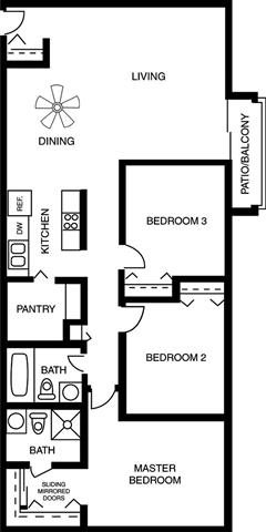 Three Bedroom Two Bath Floor Plan 3
