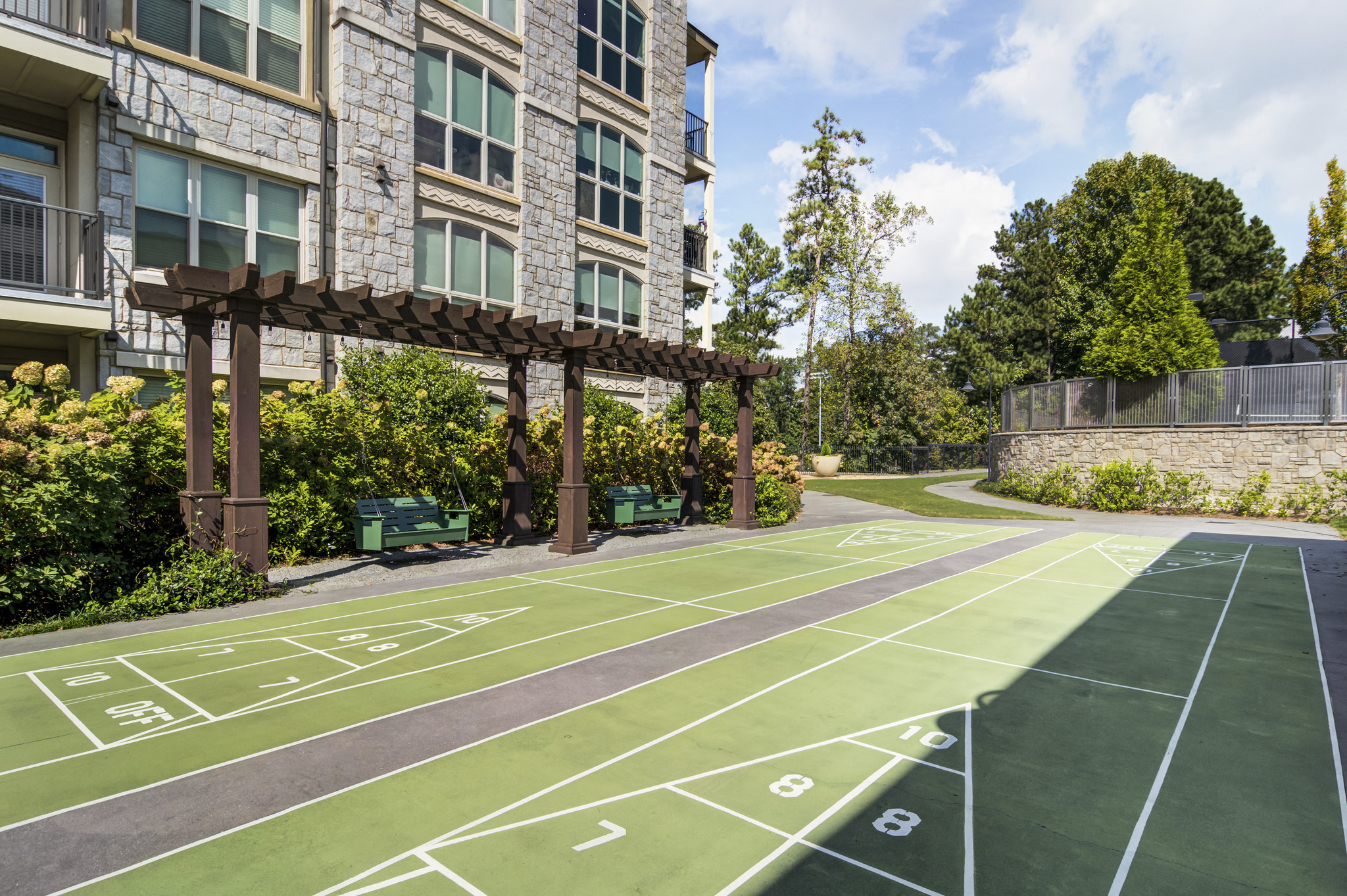 a basketball court at a building with a basketball