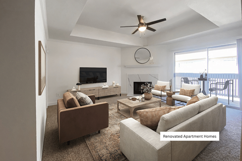 A living room with a brown couch and a white couch.