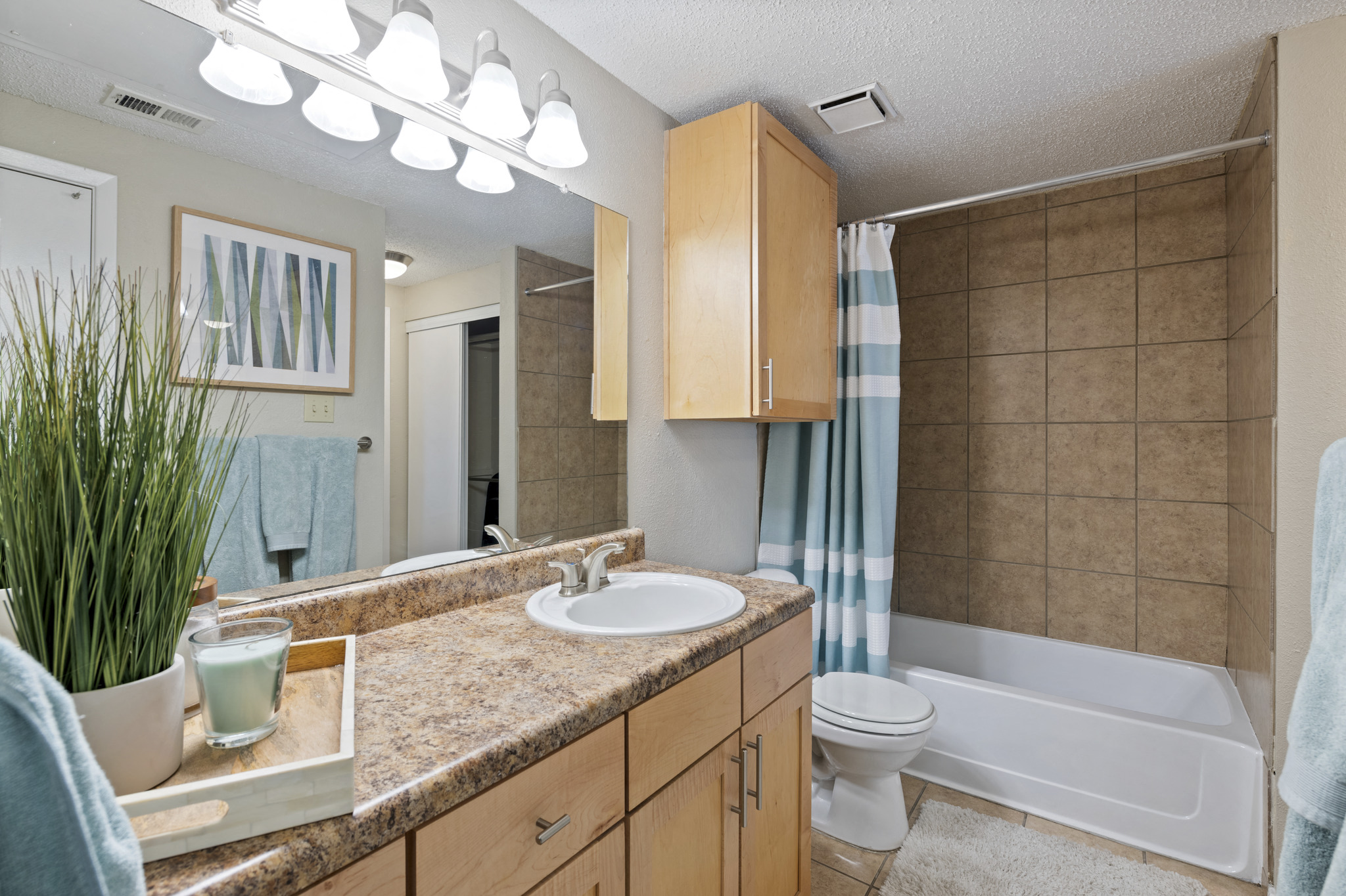 the preserve at ballantyne commons apartment bathroom with tub and sink and toilet