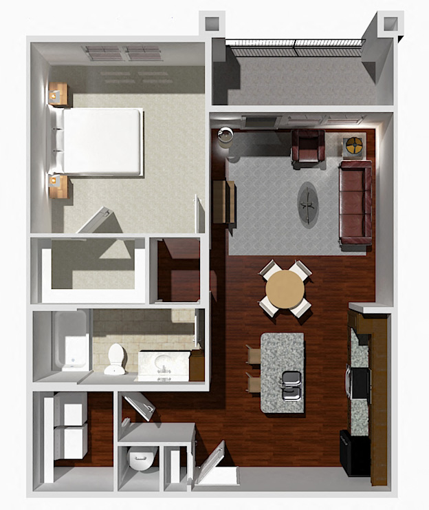 a floor plan of a house with a bedroom and a living room