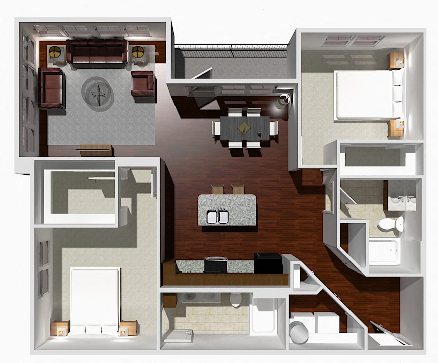 a 3d drawing of a floor plan of a house