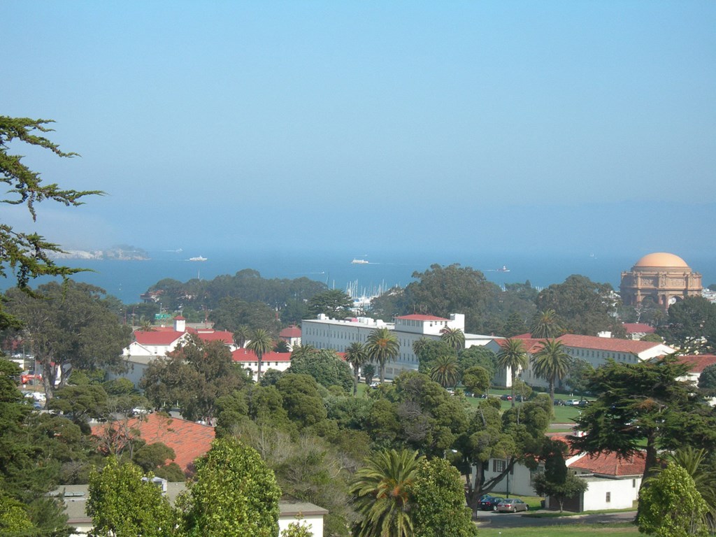 a view of the city and the ocean