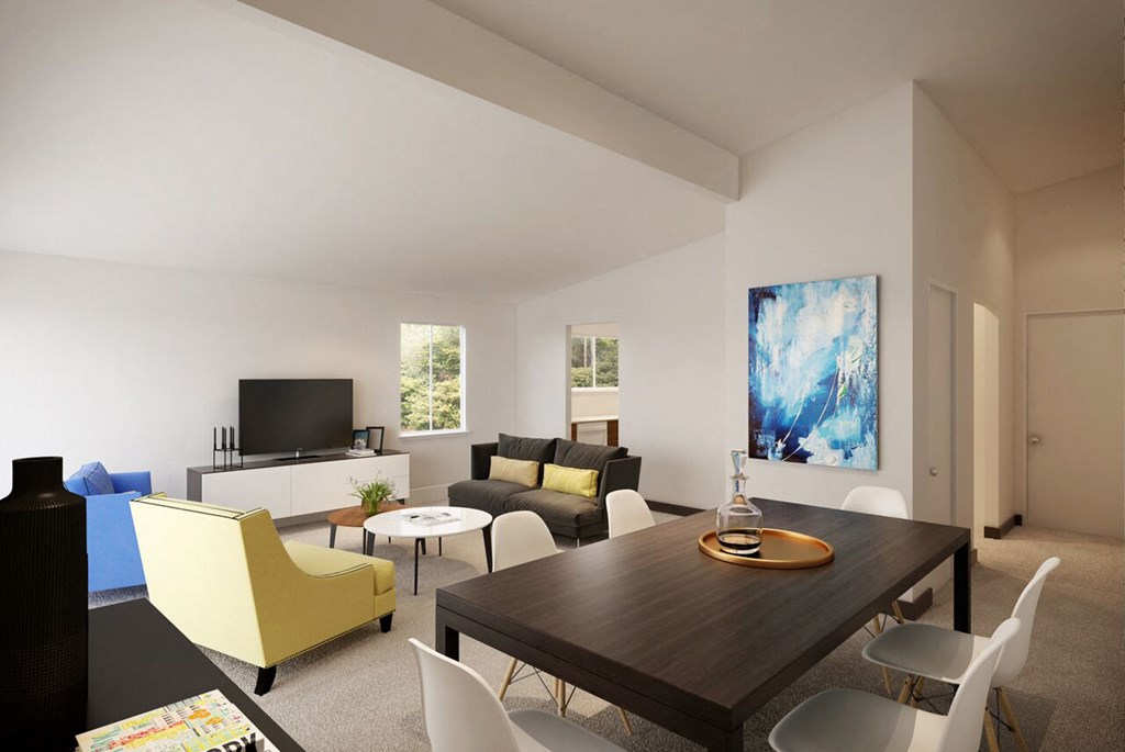 a living room with a couch and a table