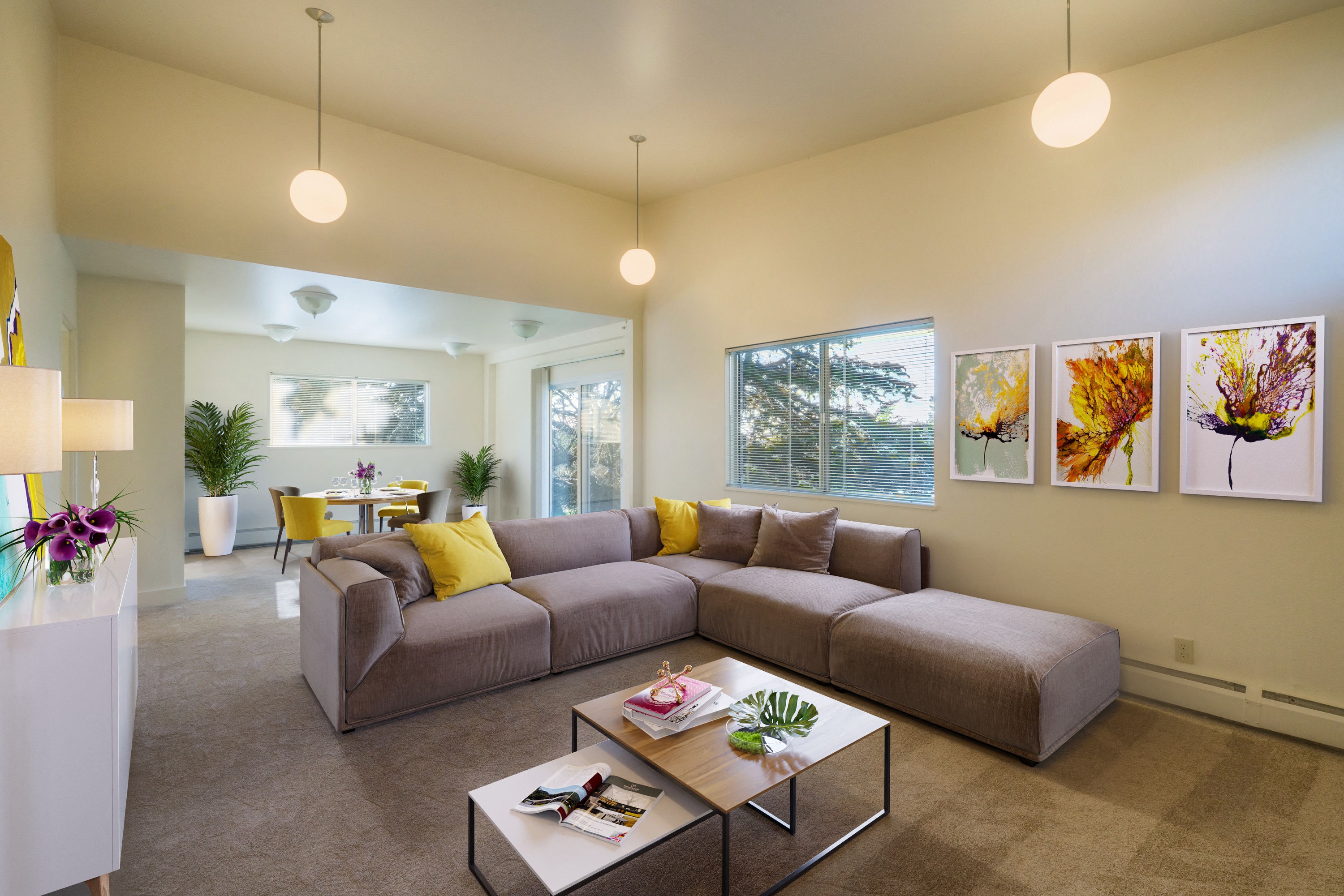 a living room with a couch and a coffee table