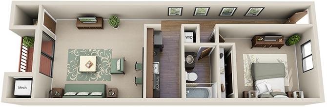 1x1 Floor Plan 2